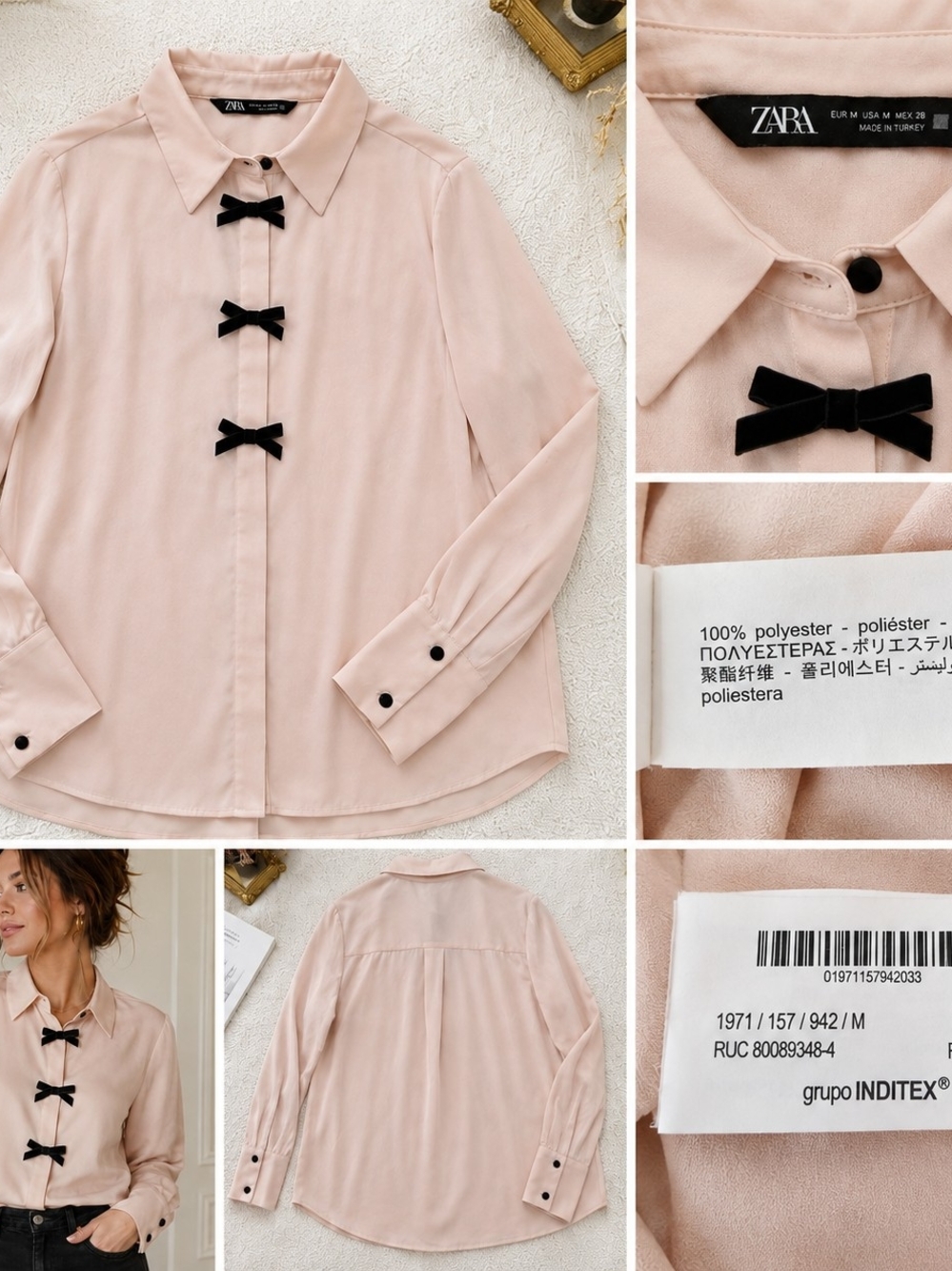 Zara Women's Blush Pink Bow-Accent Button-Front Shirt